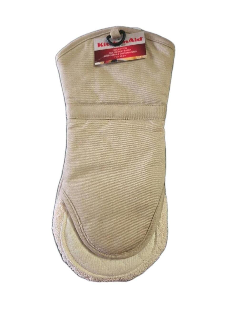 1 KitchenAid Oven Mitt Quilted Heat Patch 100% Cotton Khaki Comfortable Lining